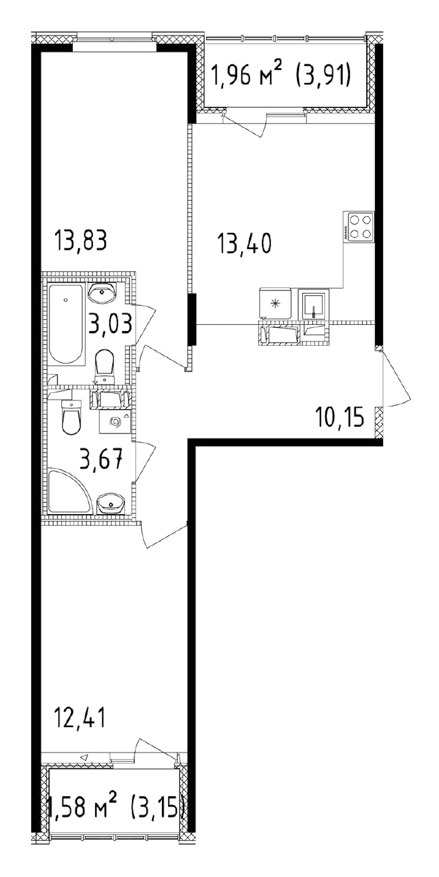 2-комнатная квартира 56.49 м², 14/14 эт., ЖК «Чёрная речка»